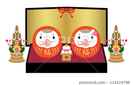 2025 Year of the Snake Pair of red snakes and a gold screen 114229796