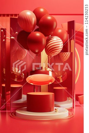 Gift box with red interior scene, 3d rendering. Gift box with red interior scene, 3d rendering. 114230253