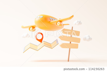 Airplane with cartoon style, 3d rendering. Airplane with cartoon style, 3d rendering. 114230263