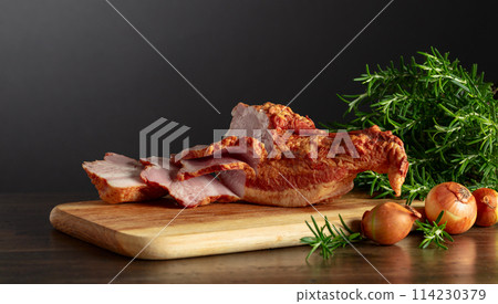 Smoked pork with rosemary and onion. 114230379