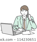 Simple illustration of a businessman taking notes and responding to calls, vector, white background, white background, no background 114230651