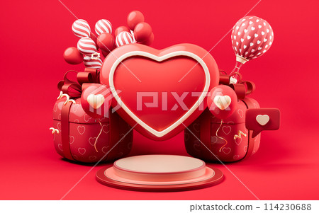Love heart and presentation stage, 3d rendering. 114230688