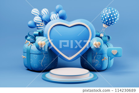 Love heart and presentation stage, 3d rendering. Love heart and presentation stage, 3d rendering. 114230689