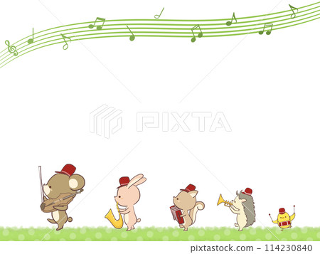 Frame of animals walking with musical instruments 114230840