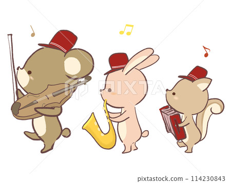 拿著樂器行走的動物插畫 114230843