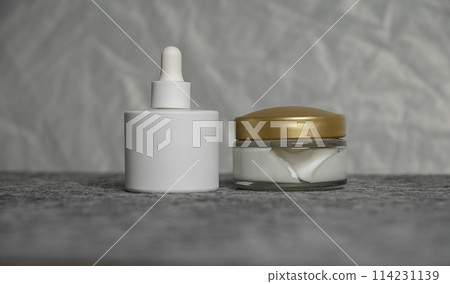 Anti-Age Facial Care Serum.Face cream, eye cream, serum and lip balm. Skin care. Anti-Age Facial Care Serum.Face cream, eye cream, serum and lip balm. Skin care. 114231139