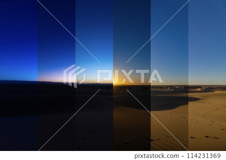 Dawn to sunrise in the Sahara Desert, Mhamid El Ghizlane, southern Morocco [6-part display] 114231369