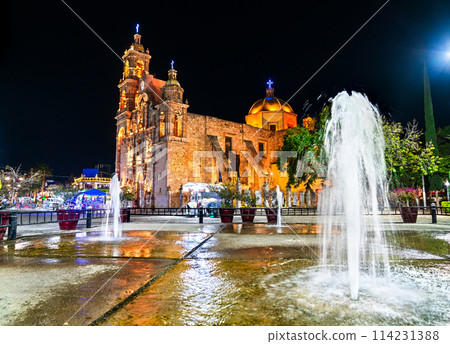 Temple of Our Lady of Mount Carmel or San Marcos Temple in Aguascalientes, Mexico at night 114231388