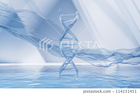 DNA with water surface background, 3d rendering. 114231451