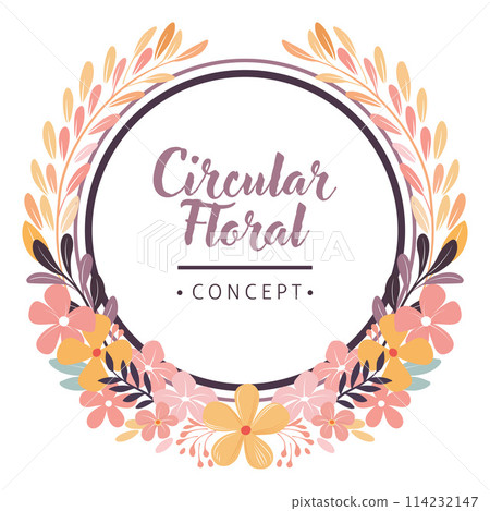 Circle Flowers Floral Border Frame Wreath Concept Circle Flowers Floral Border Frame Wreath Concept 114232147