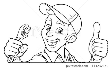 Mechanic Plumber Cartoon Wrench Spanner Handyman 114232149