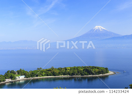 View of Mt. Fuji across Suruga Bay from Cape Osezaki (Shizuoka Prefecture, Numazu City, May, Golden Week) 114233424