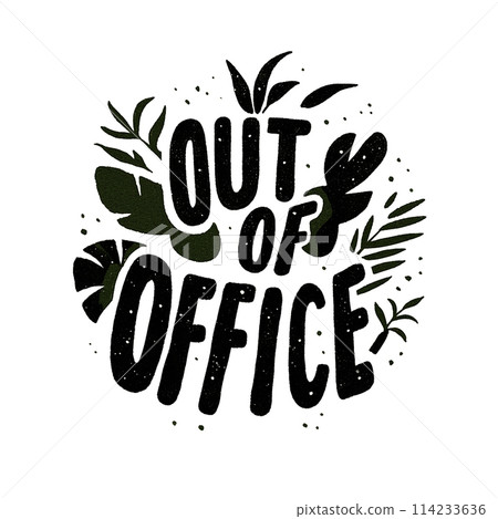 Logo with palm trees and a bird. The text reads "Out of Office". The design is playful and fun, with a tropical vibe 114233636