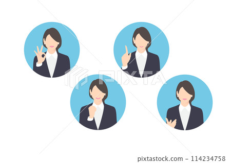 OK sign, fist pump, pointing, making a proposal, female business person/manager, icon style OK sign, fist pump, pointing, making a proposal, female business person/manager, icon style 114234758