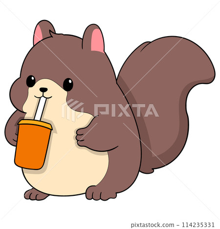 fat brown squirrel is drinking fresh ice in summer 114235331
