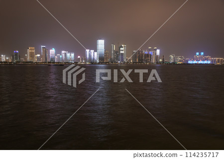 China's Qiantang River and Hangzhou night view China's Qiantang River and Hangzhou night view 114235717