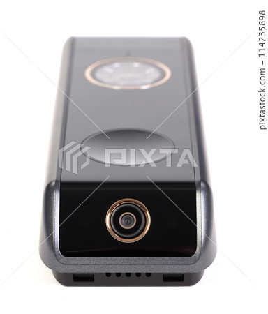 Modern wireless camera doorbel, on white background Modern wireless camera doorbel, on white background 114235898