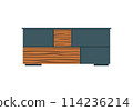 Chest of drawers, bedside table set vector. Wooden textures. Cartoon house equipment for interior. Illustration of furniture isolated 114236214