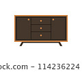 Chest of drawers, bedside table set vector. Wooden textures. Cartoon house equipment for interior. Illustration of furniture isolated 114236224