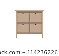 Chest of drawers, bedside table set vector. Wooden textures. Cartoon house equipment for interior. Illustration of furniture isolated 114236226