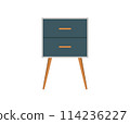 Chest of drawers, bedside table set vector. Wooden textures. Cartoon house equipment for interior. Illustration of furniture isolated 114236227