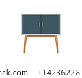 Chest of drawers, bedside table set vector. Wooden textures. Cartoon house equipment for interior. Illustration of furniture isolated 114236228