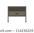 Chest of drawers, bedside table set vector. Wooden textures. Cartoon house equipment for interior. Illustration of furniture isolated 114236229