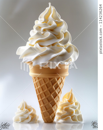 A single scoop of vanilla ice cream on a waffle cone. A single scoop of vanilla ice cream on a waffle cone. 114236264