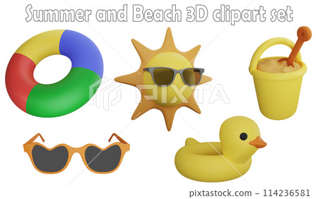 Summer and beach clipart element ,3D render summer concept isolated on white background icon set No.4 114236581