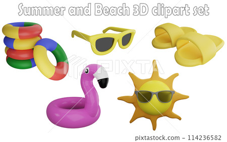Summer and beach clipart element ,3D render summer concept isolated on white background icon set No.5 114236582