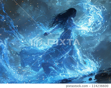 Water magic spell being cast 114236600