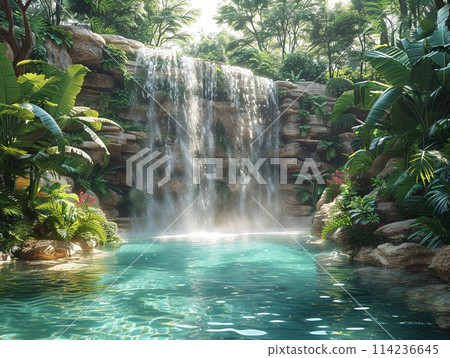 Waterfall oasis digitally created in Photoshop 114236645