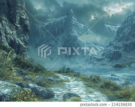 Surface texture illustration of an alien landscape Surface texture illustration of an alien landscape 114236830