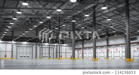 Empty warehouse or storehouse in daylight. Empty warehouse or storehouse in daylight. 114236853