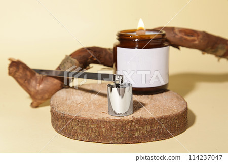 Aesthetic Candle, mockup for text, Stainless Steel Candle Extinguisher Snuffer Accessory, Put Out Candle Flame Aesthetic Candle, mockup for text, Stainless Steel Candle Extinguisher Snuffer Accessory, Put Out Candle Flame 114237047