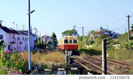 A train entering Amayuki Station on the Kominato Railway 114238076