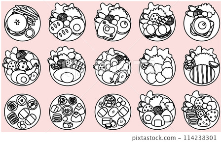 One plate food illustration set (black and white) One plate food illustration set (black and white) 114238301