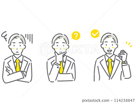 Young businessman facial expression illustration set Simple and stylish line drawing illustration 114238847