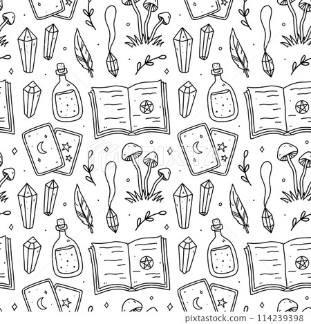 Cute seamless pattern with magic doodles 114239398