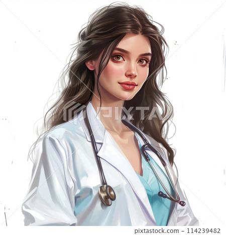 Medical girl in a white coat with a stethoscope Medical girl in a white coat with a stethoscope 114239482