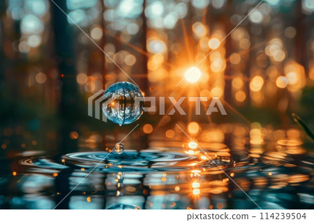 Close-up of a drop with sun reflection 114239504