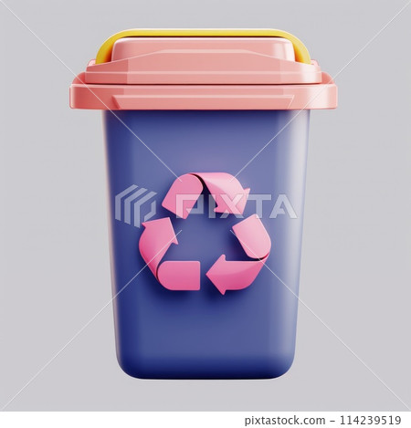 3D waste recycling logo icon, plastic trash can 3D waste recycling logo icon, plastic trash can 114239519