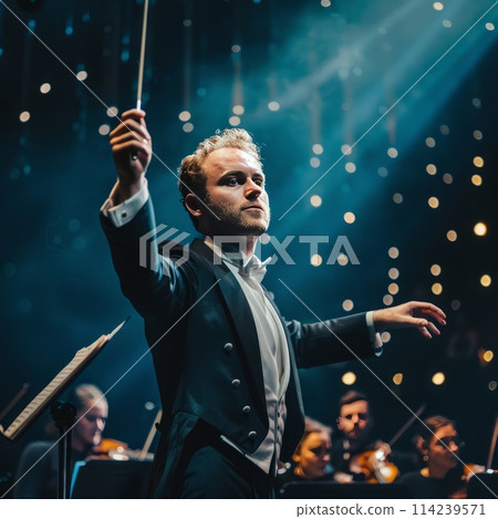 conductor with baton on stage conductor with baton on stage 114239571
