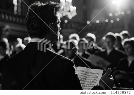 musician looking at notes in choir 114239572