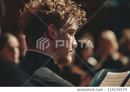 musician looking at notes in choir 114239574
