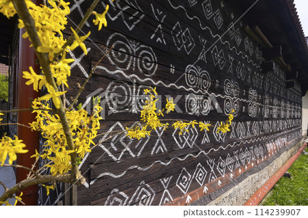 Unique decoration of houses in Cicmany, UNESCO World Heritage Site, Slovakia 114239907