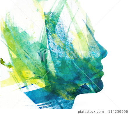 An artistic profile paintography double exposure portrait of a woman An artistic profile paintography double exposure portrait of a woman 114239996