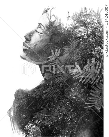 A black and white paintography portrait of a woman's profile painting 114240007