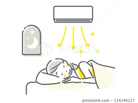 A woman sleeping comfortably using the air conditioner - simple and stylish line drawing illustration A woman sleeping comfortably using the air conditioner - simple and stylish line drawing illustration 114240127