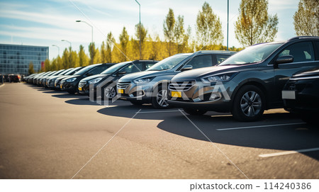 Cars in a row. Used car sales. 114240386